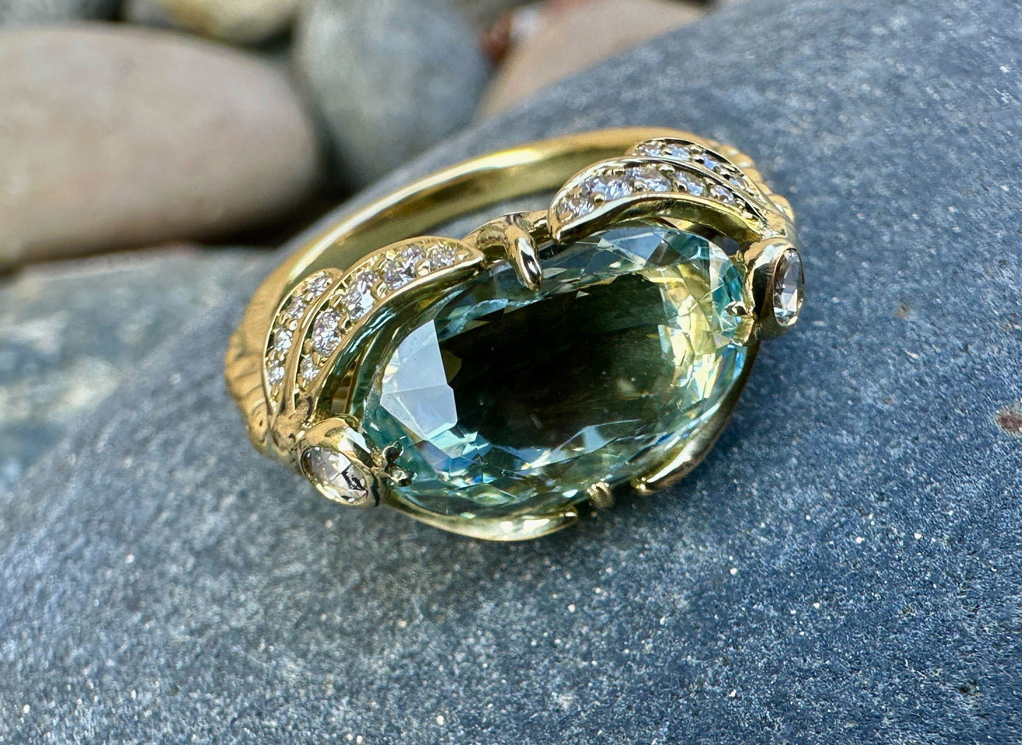 Earth Collection 18K Dragonfly Sugar Loaf Cabachon Tourmaline and Diamond Ring