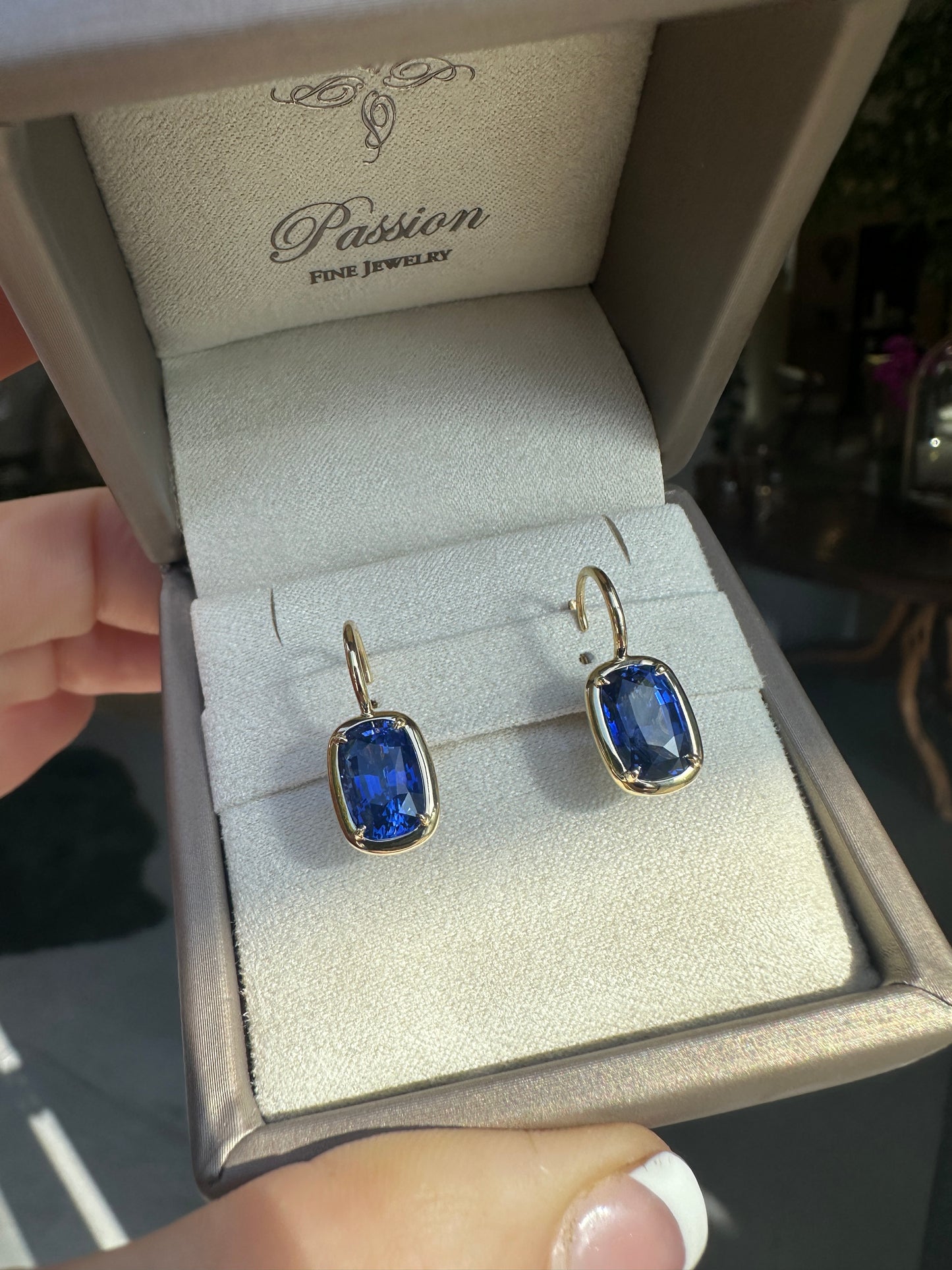 Earth Collection Deep Ocean 5.95ctw Blue Sapphire Drop Earrings in 18k Yellow Gold