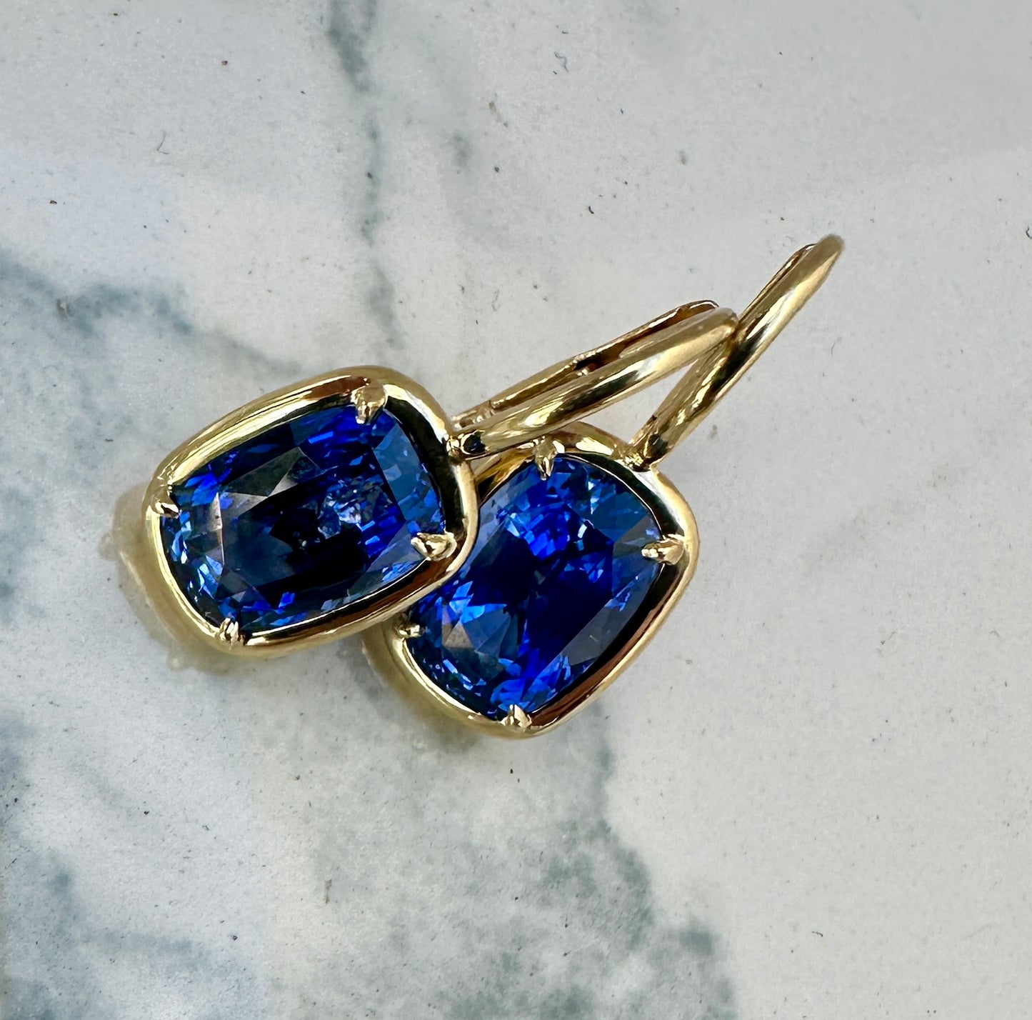 Earth Collection Deep Ocean 5.95ctw Blue Sapphire Drop Earrings in 18k Yellow Gold