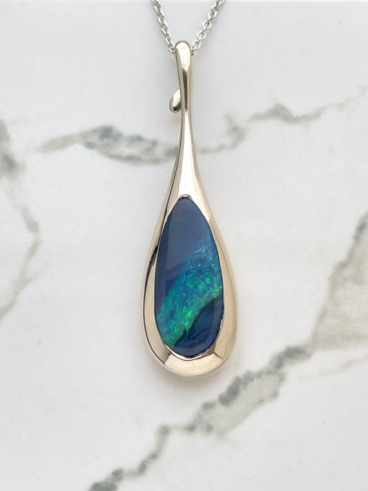 Mariposa Collection H20 Pendant w/ 3.58ct Black Opal in 18k White Gold